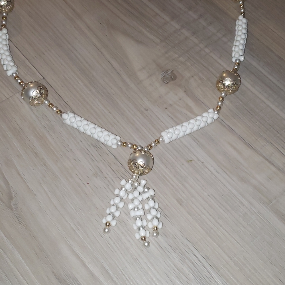 Vintage Beaded Tassel Necklace 16"‎ Drop - Picture 4 of 4